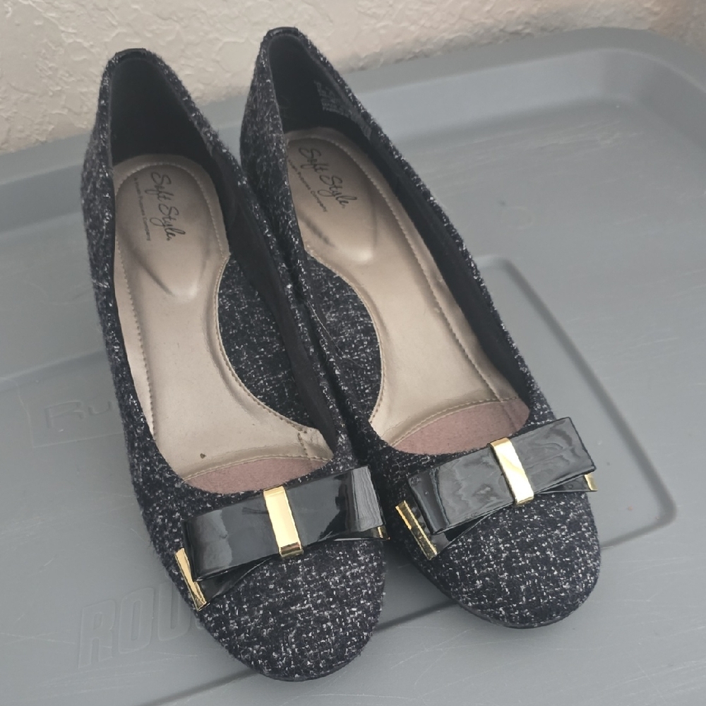 NEW Soft Style Black Tweed Flats with Bow